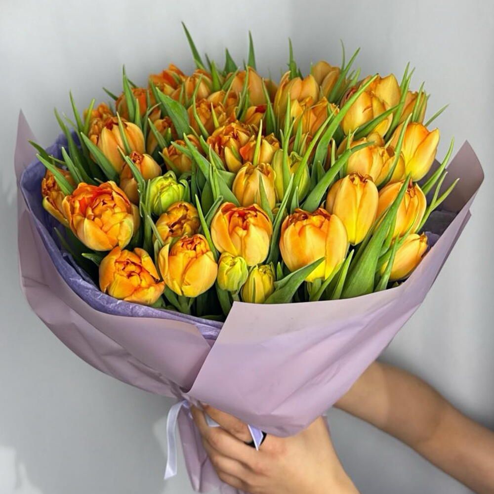 Ramo de tulipanes dobles naranja, 50 tulipanes