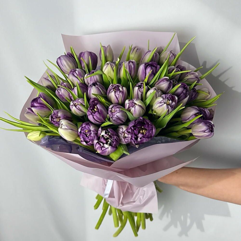 Ramo de tulipanes lila, 50 tulipanes